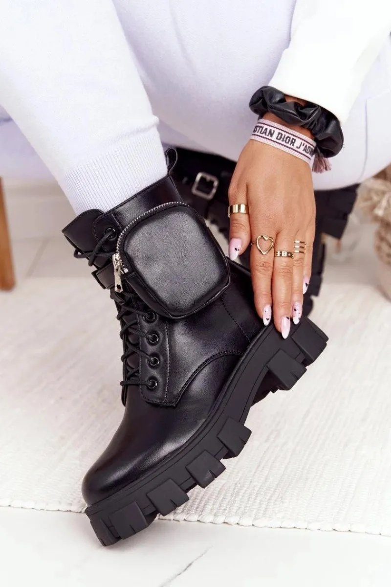 New Botki Workery Na Platformie z Nerką Czarne Saturday Damskie Botki Wiosenne|Damskie Trapery