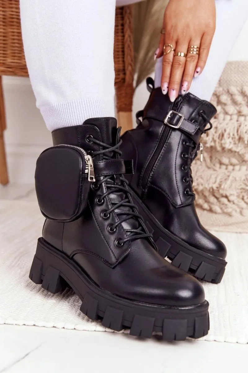 New Botki Workery Na Platformie z Nerką Czarne Saturday Damskie Botki Wiosenne|Damskie Trapery