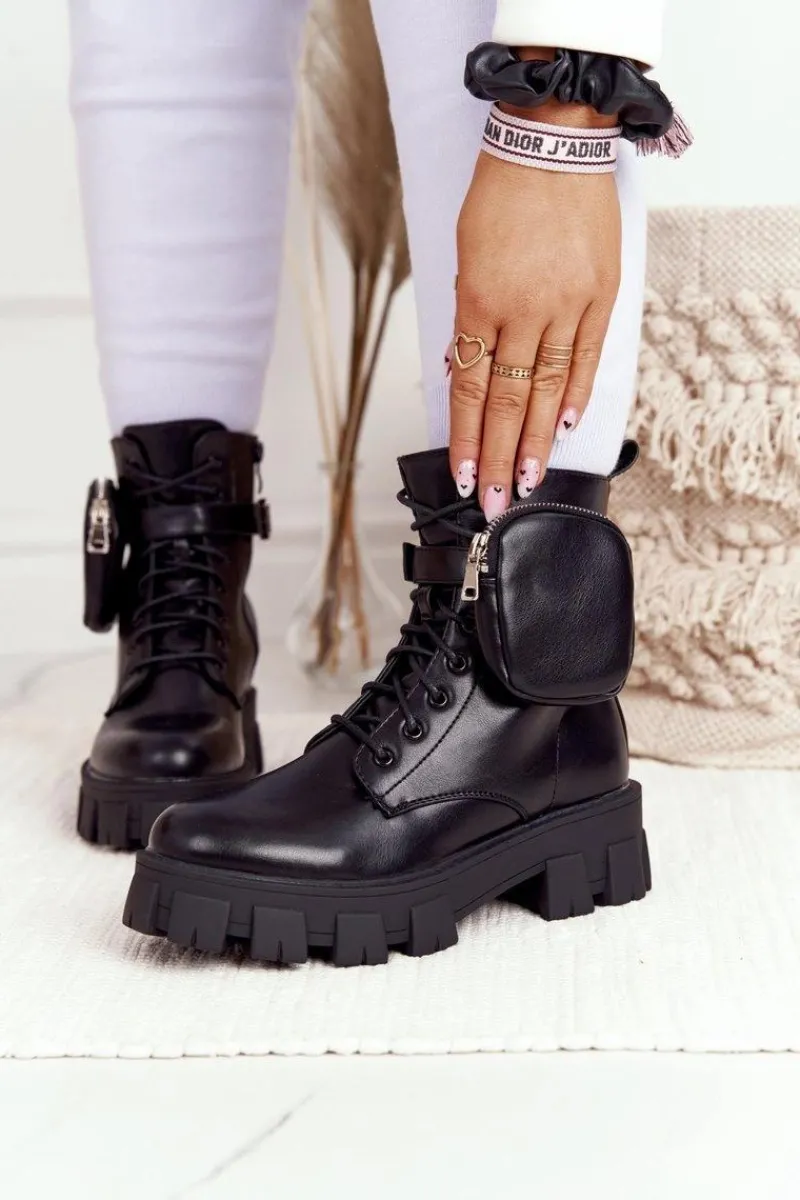 New Botki Workery Na Platformie z Nerką Czarne Saturday Damskie Botki Wiosenne|Damskie Trapery