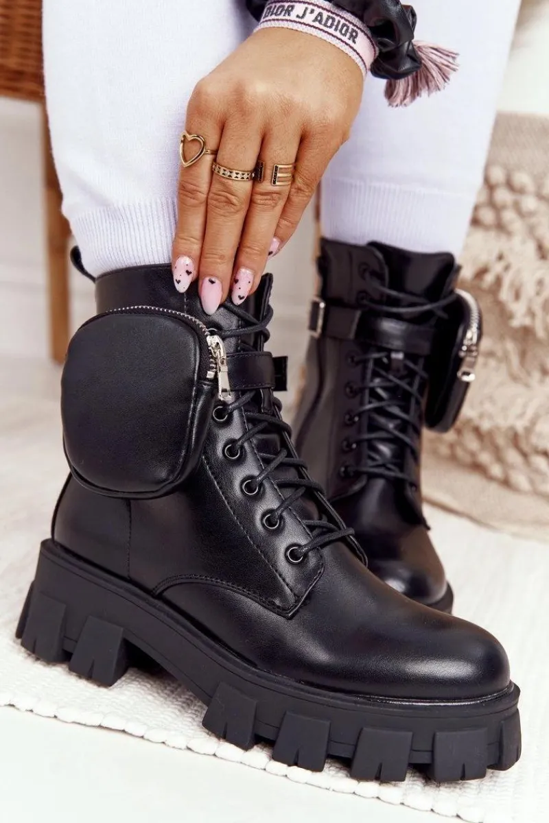 New Botki Workery Na Platformie z Nerką Czarne Saturday Damskie Botki Wiosenne|Damskie Trapery