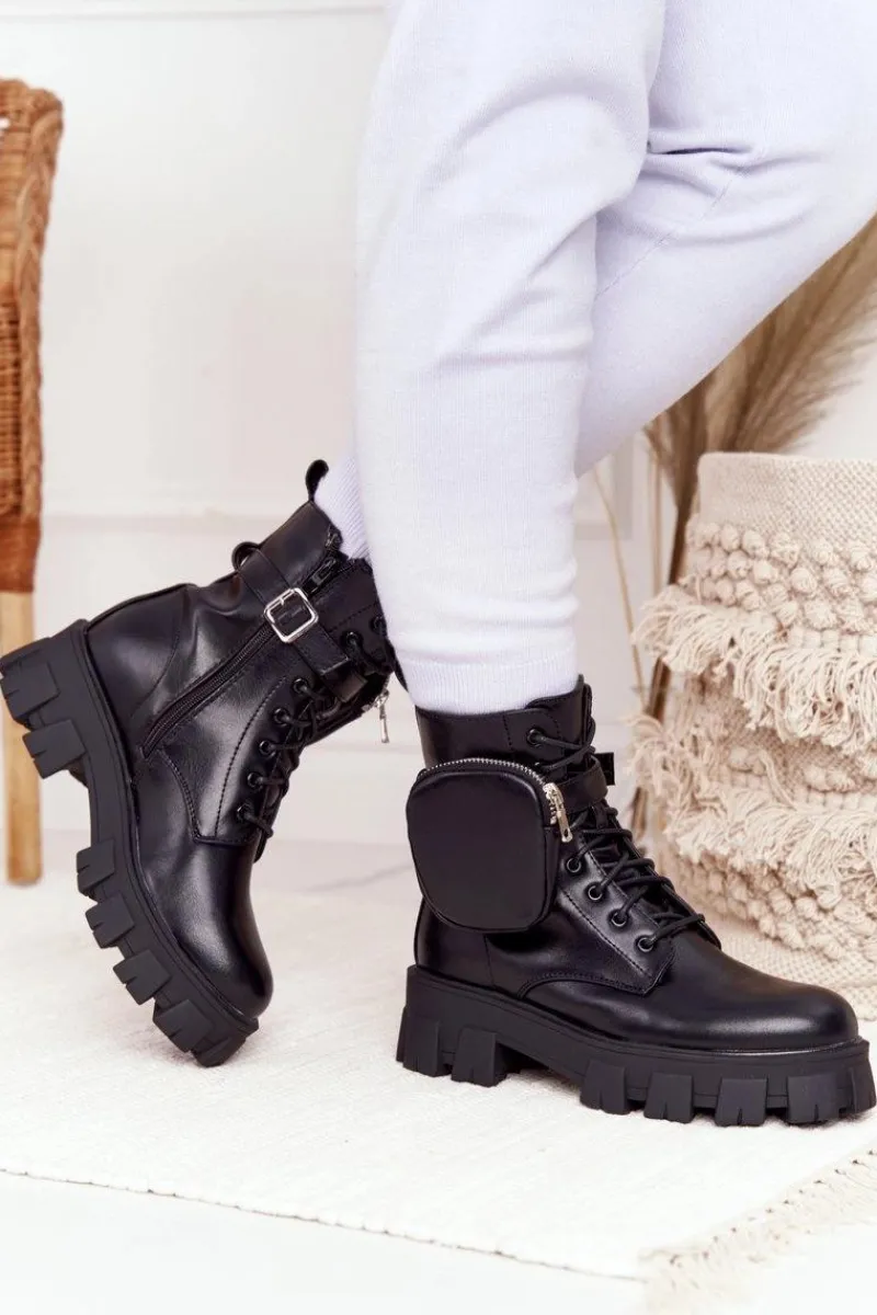 New Botki Workery Na Platformie z Nerką Czarne Saturday Damskie Botki Wiosenne|Damskie Trapery