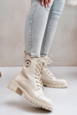 Botki Sznurowane|Botki Płaskie>Boto Botki Workery Na Zamek Ocieplane Beżowe Soratta