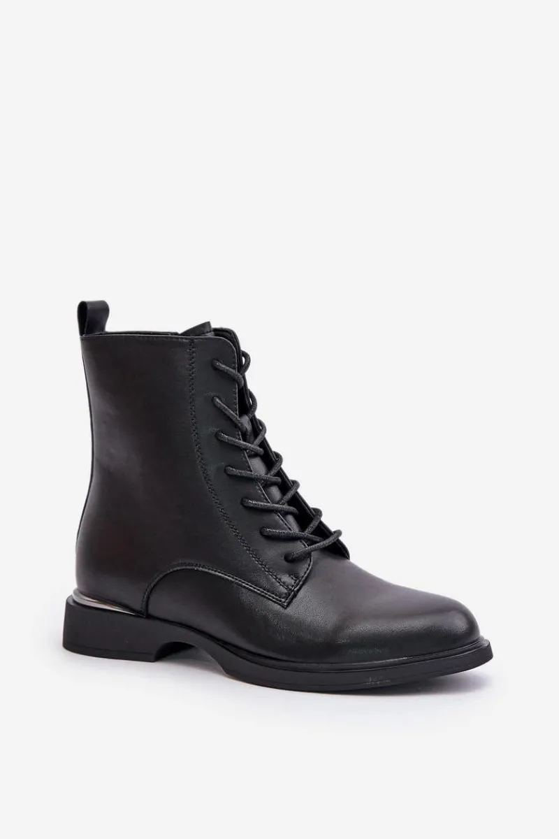 Hot Botki Workery Ocieplane Damskie Skóra Naturalna Vinceza 66691 Czarne Damskie Botki Sznurowane|Czarne Botki