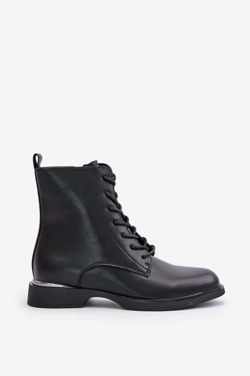 Hot Botki Workery Ocieplane Damskie Skóra Naturalna Vinceza 66691 Czarne Damskie Botki Sznurowane|Czarne Botki