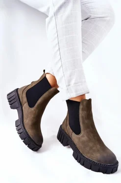 Outlet Botki Workery Trapery Ocieplane Sergio Leone TR761 Zielone Damskie Czarne Botki|Botki Zimowe Damskie