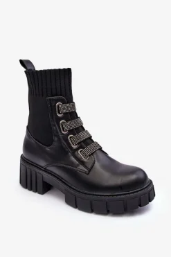 Botki Workery Z Elastyczną Cholewką Czarne Kasseis Damskie Damskie Trapery|Czarne Botki