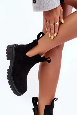 Discount Botki Workery Z Wycięciem Czarne Heaven Damskie Botki Wiosenne|Czarne Botki