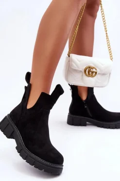 Discount Botki Workery Z Wycięciem Czarne Heaven Damskie Botki Wiosenne|Czarne Botki