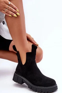 Discount Botki Workery Z Wycięciem Czarne Heaven Damskie Botki Wiosenne|Czarne Botki