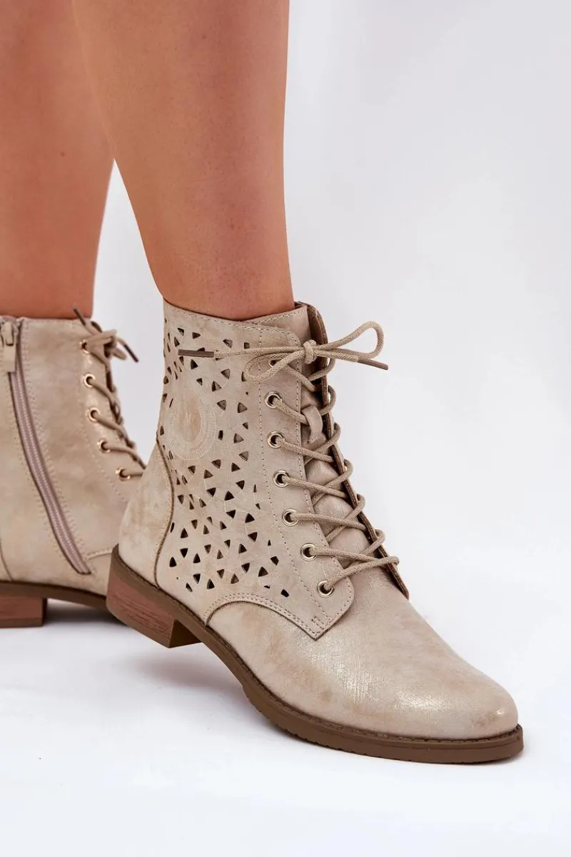 New Boto Botki Z Ażurowym Wzorem Na Zamek Złote Serfina