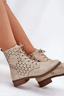 New Boto Botki Z Ażurowym Wzorem Na Zamek Złote Serfina