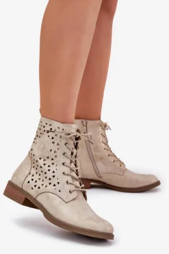 New Boto Botki Z Ażurowym Wzorem Na Zamek Złote Serfina