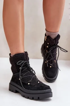 Botki Ocieplane|Damskie Trapery>Boto Botki Z Futerkiem Typu Baranek Czarne Merilana Czarny
