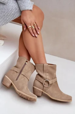 Online Botki Z Naturalnego Zamszu Na Obcasie 3444/2 Jasnobeżowe Damskie Botki Na Słupku|Brązowe I Beżowe Botki