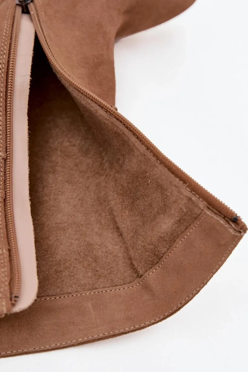 Botki Ocieplane|Botki Skórzane>Zazoo Botki Z Naturalnego Zamszu Ocieplane Na Słupku Z Marszczeniem 4216 Beżowe Beżowy