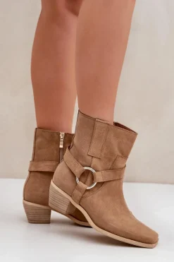 Botki Na Słupku|Brązowe I Beżowe Botki>Zazoo Botki Z Naturalnego Zamszu Na Obcasie 3444/2 Beżowe Beżowy