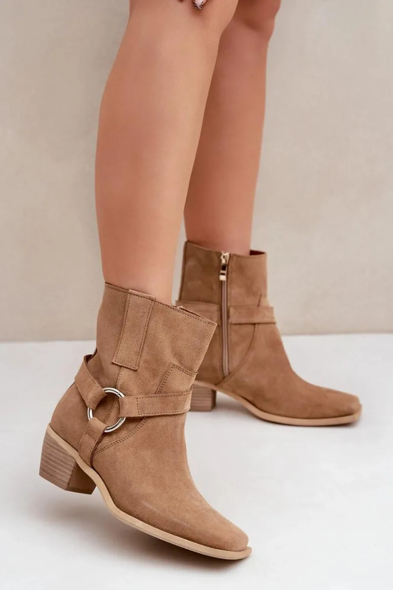 Botki Na Słupku|Brązowe I Beżowe Botki>Zazoo Botki Z Naturalnego Zamszu Na Obcasie 3444/2 Beżowe Beżowy