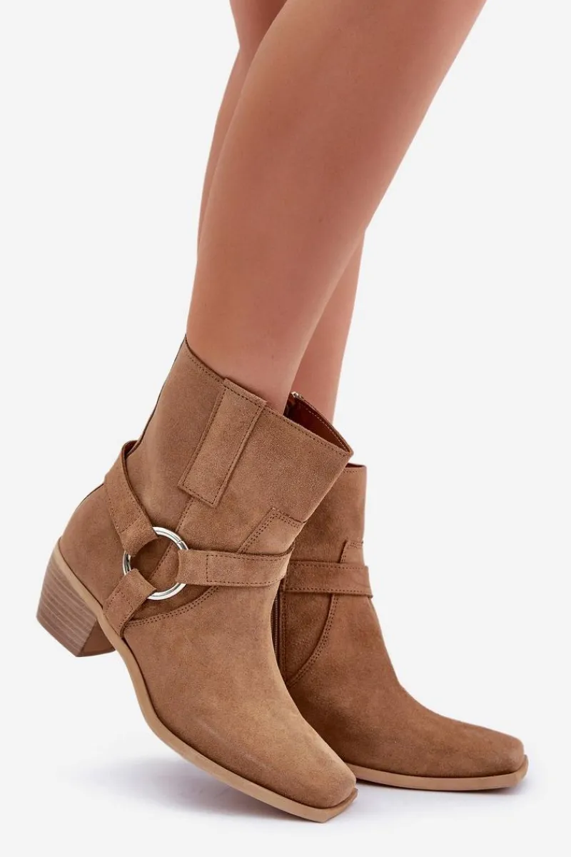 Botki Na Słupku|Brązowe I Beżowe Botki>Zazoo Botki Z Naturalnego Zamszu Na Obcasie 3444/2 Beżowe Beżowy
