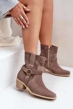 Botki Na Słupku|Brązowe I Beżowe Botki>Zazoo Botki Z Naturalnego Zamszu Na Obcasie 3444/2 Brązowe Brązowy