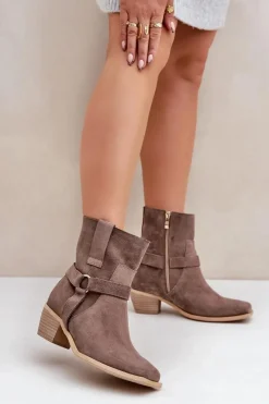 Botki Na Słupku|Brązowe I Beżowe Botki>Zazoo Botki Z Naturalnego Zamszu Na Obcasie 3444/2 Brązowe Brązowy