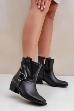 Discount Zazoo Botki Z Naturalnej Skóry Na Obcasie 3444/2 Czarne Czarny