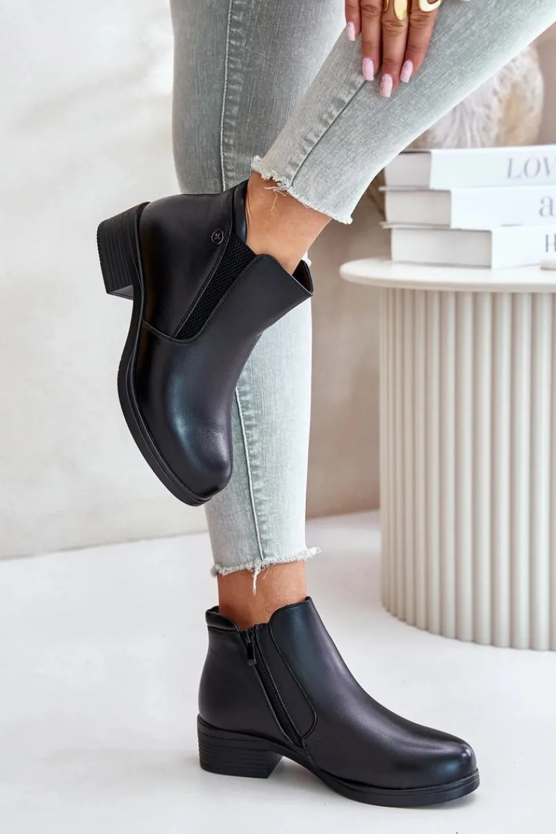 Hot Buty damskie Vinceza Botki Z Niską Cholewką Ocieplane Futerkiem Vinceza 85150 Czarne