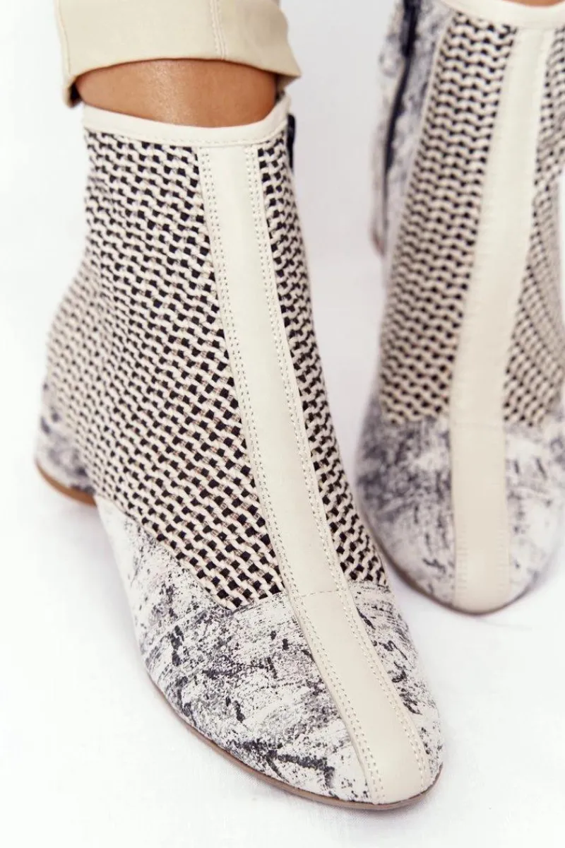 Sale Maciejka Botki Z Plecionki Na Obcasie 04937-03 Popiel