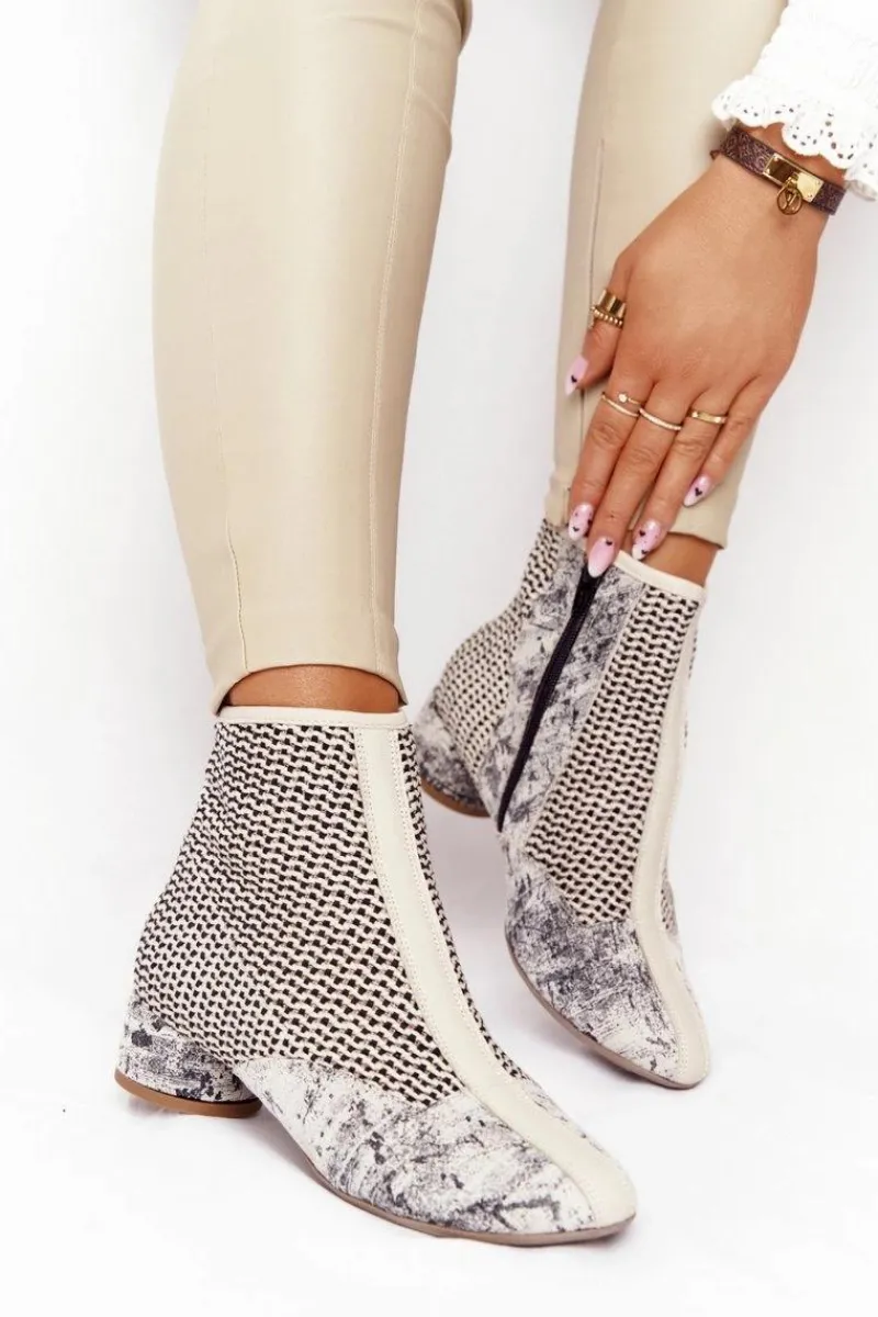 Sale Maciejka Botki Z Plecionki Na Obcasie 04937-03 Popiel