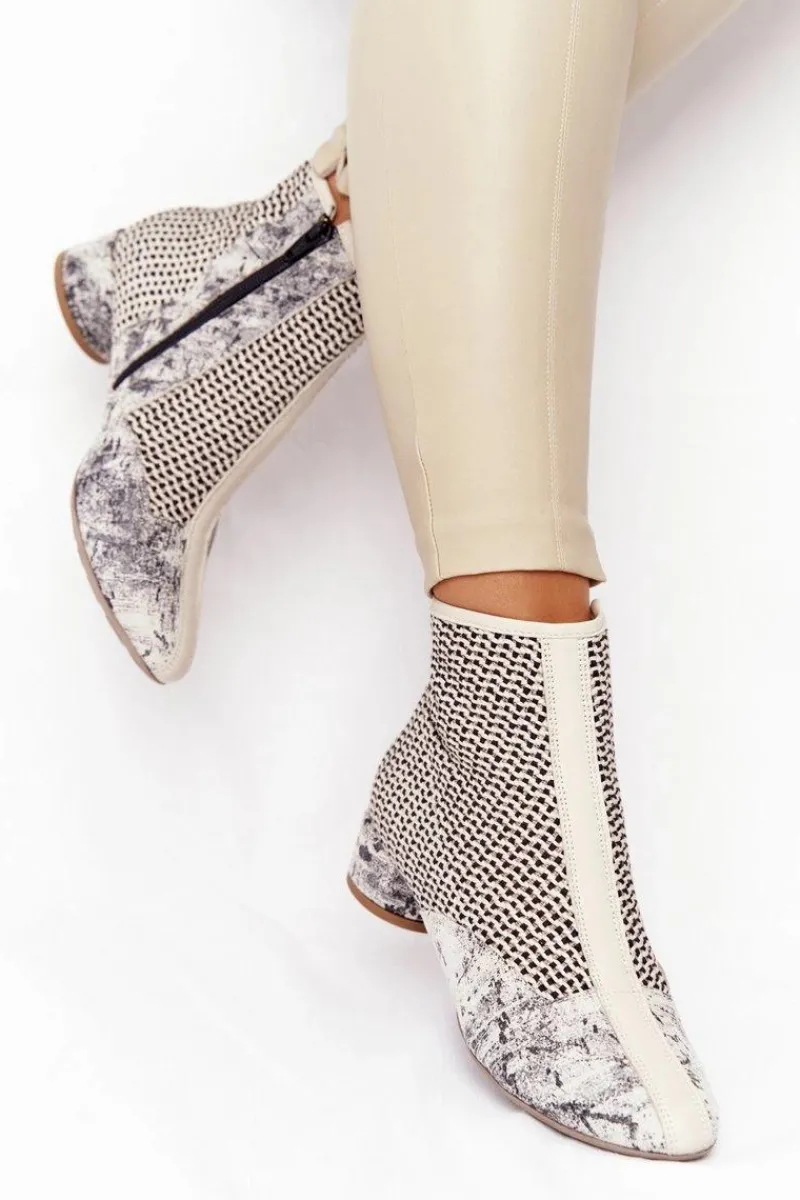 Sale Maciejka Botki Z Plecionki Na Obcasie 04937-03 Popiel