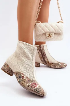 Botki Wiosenne|Botki Maciejka>Maciejka Botki Z Plecionki Na Obcasie 04937-22 Jasnobeżowe
