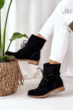 Outlet Boto Botki Z Podwójną Cholewką Czarne Violetta