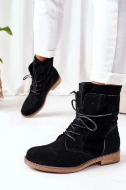 Outlet Boto Botki Z Podwójną Cholewką Czarne Violetta