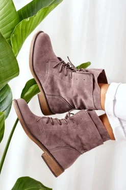 Discount Botki Z Podwójną Cholewką Szare Violetta Damskie Botki Sznurowane|Czarne Botki