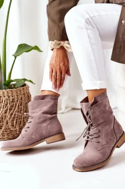 Discount Botki Z Podwójną Cholewką Szare Violetta Damskie Botki Sznurowane|Czarne Botki