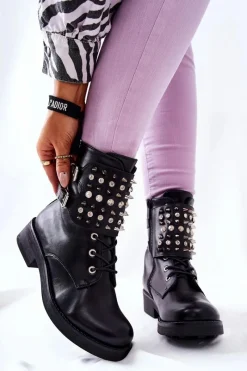 Online Boto Botki Z Ćwiekami Na Suwak Czarne Laurena