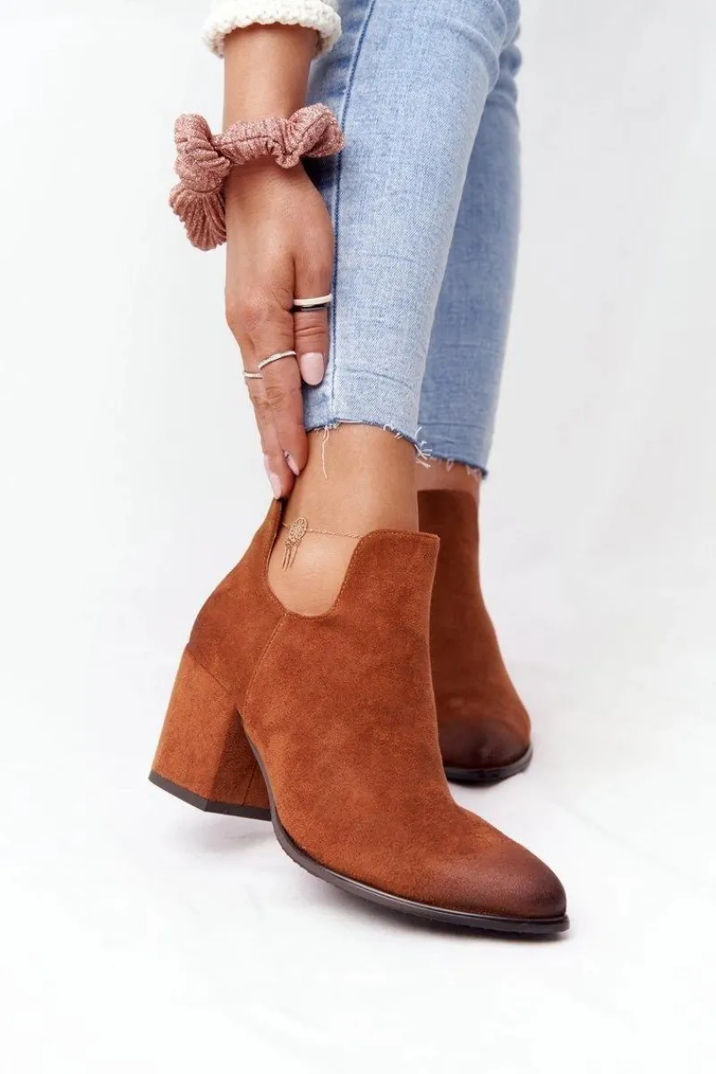 Botki Wiosenne|Botki Na Słupku>Buty damskie Vinceza Botki Z Wycięciami Na Słupku Vinceza 21-10558 Camel