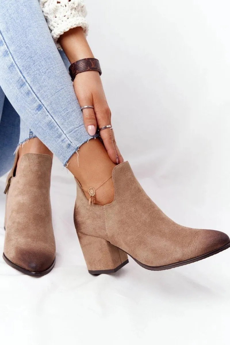 Botki Z Wycięciami Na Słupku Vinceza 21-10558 Beżowe Damskie Botki Wiosenne|Botki Na Słupku