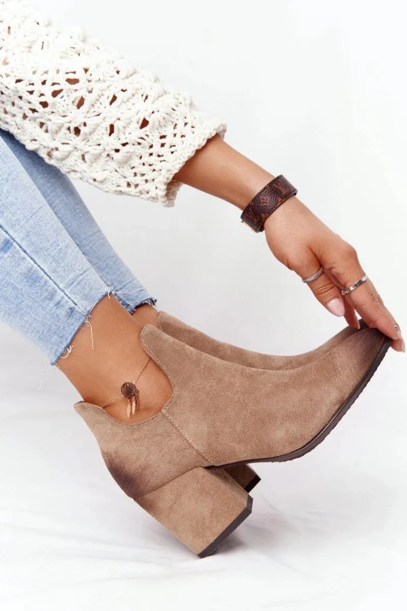 Botki Z Wycięciami Na Słupku Vinceza 21-10558 Beżowe Damskie Botki Wiosenne|Botki Na Słupku