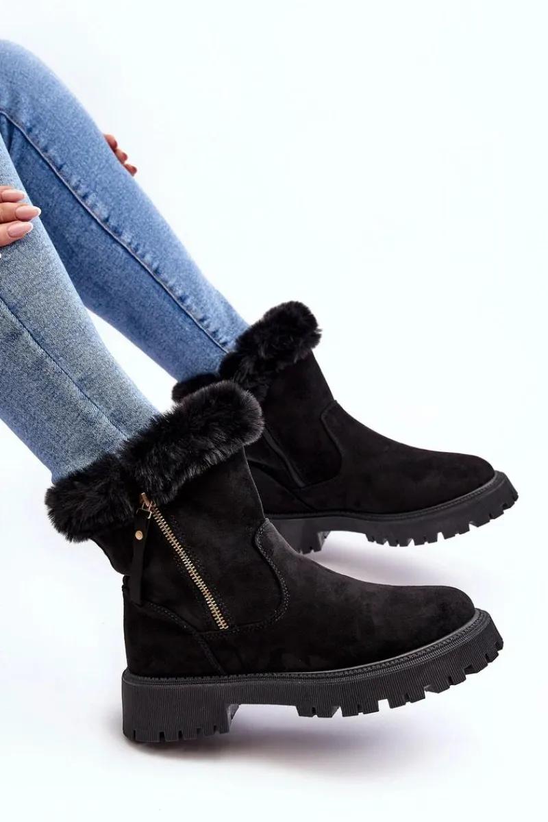 Botki Zamszowe Damskie Z Futerkiem Czarne Hasiva Damskie Botki Ocieplane|Damskie Trapery