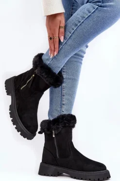 Botki Zamszowe Damskie Z Futerkiem Czarne Hasiva Damskie Botki Ocieplane|Damskie Trapery