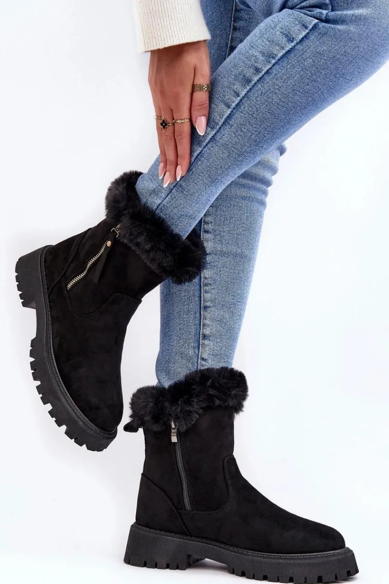 Botki Zamszowe Damskie Z Futerkiem Czarne Hasiva Damskie Botki Ocieplane|Damskie Trapery
