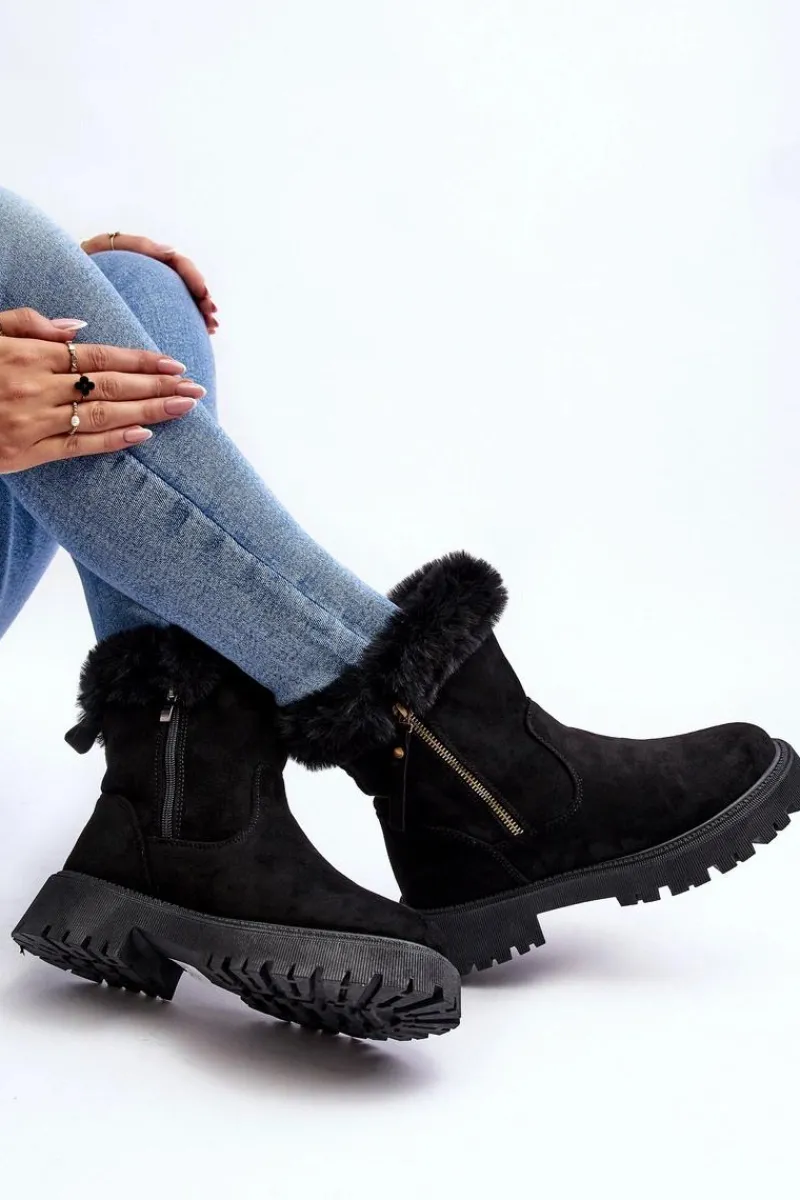 Botki Zamszowe Damskie Z Futerkiem Czarne Hasiva Damskie Botki Ocieplane|Damskie Trapery