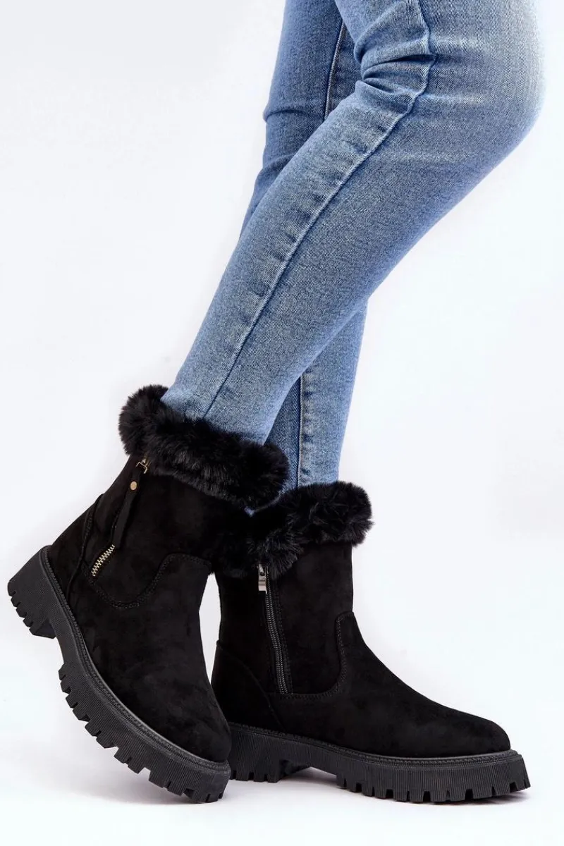 Botki Zamszowe Damskie Z Futerkiem Czarne Hasiva Damskie Botki Ocieplane|Damskie Trapery