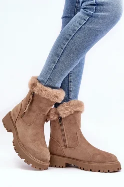 Hot Evento Botki Zamszowe Damskie Z Futerkiem Beżowe Hasiva
