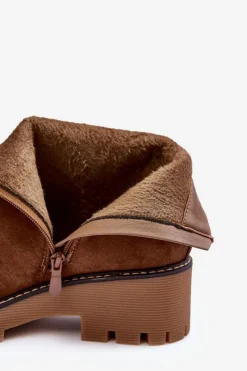 Discount Botki Zamszowe Na Płaskim Obcasie Ocieplane Brązowe Neafgi Damskie Botki Zimowe Damskie|Brązowe I Beżowe Botki