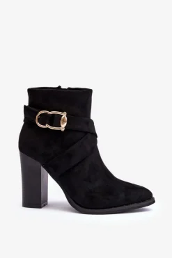 Best Botki Zamszowe Na Słupku Z Klamrą Czarne Eftane Damskie Botki Na Słupku|Czarne Botki