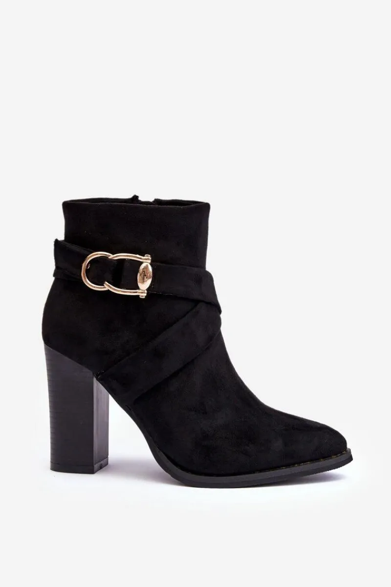Best Botki Zamszowe Na Słupku Z Klamrą Czarne Eftane Damskie Botki Na Słupku|Czarne Botki