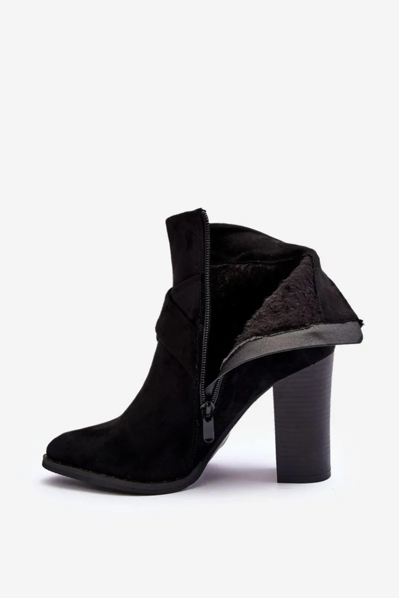 Best Botki Zamszowe Na Słupku Z Klamrą Czarne Eftane Damskie Botki Na Słupku|Czarne Botki