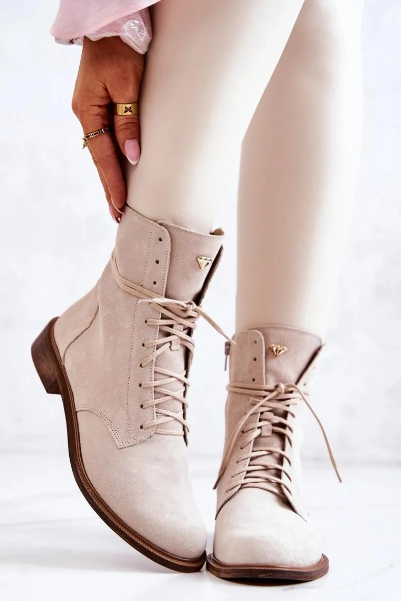 New Botki Zamszowe Nicole Jasnobeżowe 2697 Damskie Botki Wiosenne|Brązowe I Beżowe Botki