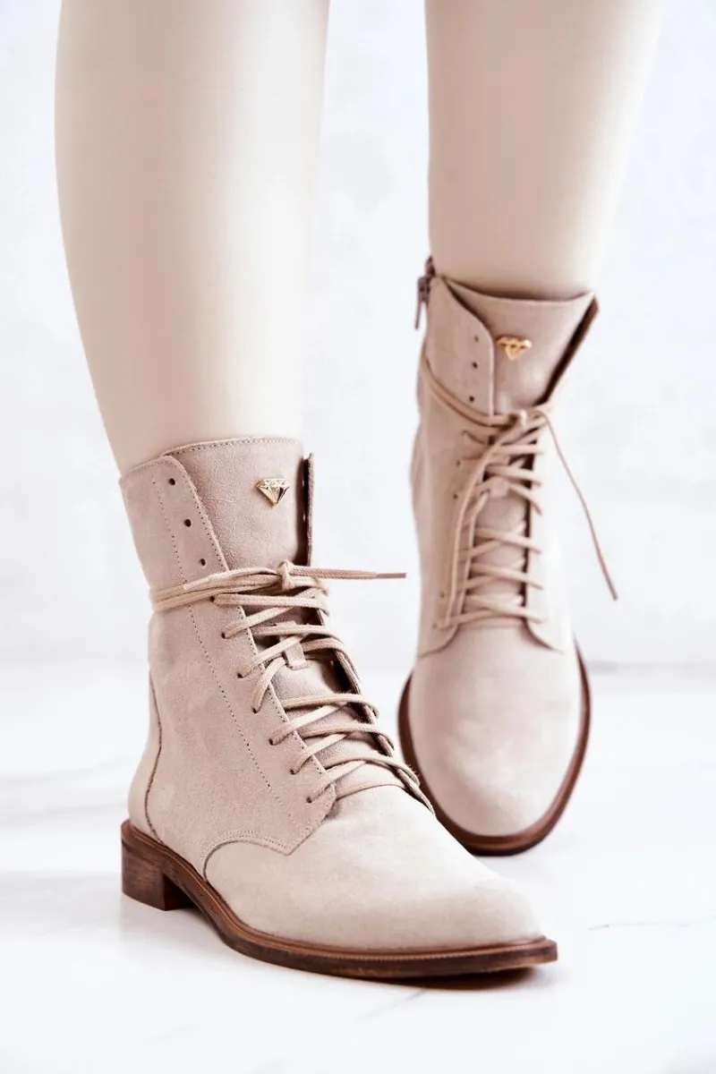 New Botki Zamszowe Nicole Jasnobeżowe 2697 Damskie Botki Wiosenne|Brązowe I Beżowe Botki